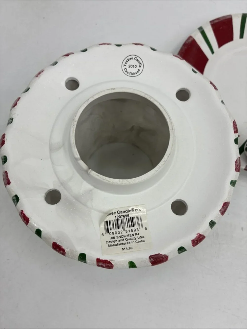 Yankee Candle Snowmen Christmas Candle Shade Plate Set Candy Cane Holiday Decor